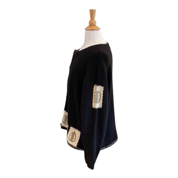 Coldwater Creek Ramie & Cotton Blend Black Patchwork Fall Leaves Cardigan 2X - Picture 3 of 12